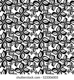 Seamless creative hand-drawn pattern of stylized flowers in black and white colors. Vector illustration.