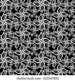Seamless creative hand-drawn pattern of stylized flowers in black and white colors. Vector illustration.
