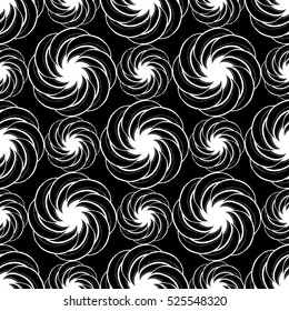 Seamless creative hand-drawn pattern of stylized flowers in black and white colors. Vector illustration.