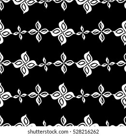 Seamless creative hand-drawn pattern of stylized flowers in black and white colors. Vector illustration.