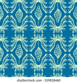 Seamless creative hand-drawn pattern of stylized flowers. Vector illustration.