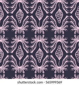 Seamless creative hand-drawn pattern of stylized flowers. Vector illustration.