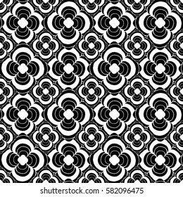Seamless creative hand-drawn pattern of stylized flowers in black and white colors. Vector illustration.