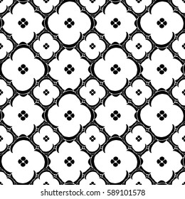 Seamless creative hand-drawn pattern of stylized flowers in black and white colors. Vector illustration.