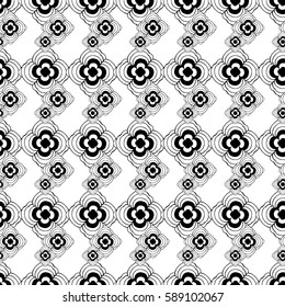 Seamless creative hand-drawn pattern of stylized flowers in black and white colors. Vector illustration.