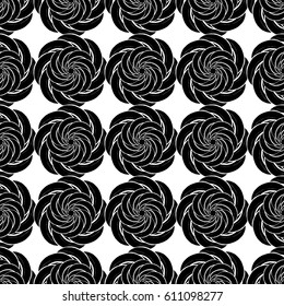 Seamless creative hand-drawn pattern of stylized flowers in black and white colors. Vector illustration.