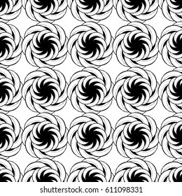Seamless creative hand-drawn pattern of stylized flowers in black and white colors. Vector illustration.