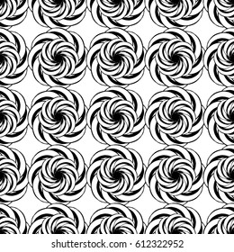 Seamless creative hand-drawn pattern of stylized flowers in black and white colors. Vector illustration.