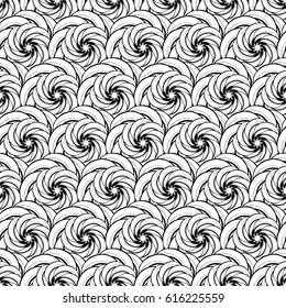 Seamless creative hand-drawn pattern of stylized flowers in black and white colors. Vector illustration.