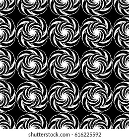 Seamless creative hand-drawn pattern of stylized flowers in black and white colors. Vector illustration.