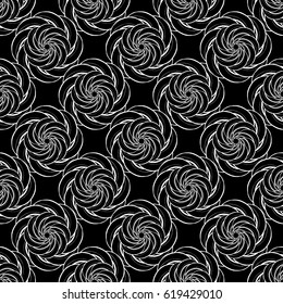 Seamless creative hand-drawn pattern of stylized flowers in black and white colors. Vector illustration.