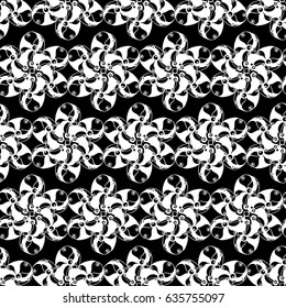 Seamless creative hand-drawn pattern of stylized flowers in black and white colors. Vector illustration.