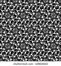Seamless creative hand-drawn pattern of stylized flowers in black and white colors. Vector illustration.