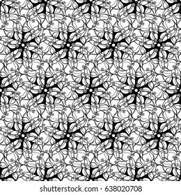 Seamless creative hand-drawn pattern of stylized flowers in black and white colors. Vector illustration.
