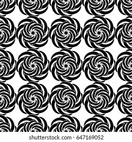 Seamless creative hand-drawn pattern of stylized flowers in black and white colors. Vector illustration.