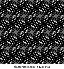 Seamless creative hand-drawn pattern of stylized flowers in black and white colors. Vector illustration.