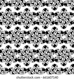 Seamless creative hand-drawn pattern of stylized flowers in black and white colors. Vector illustration.