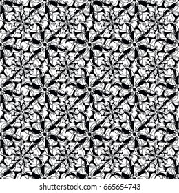 Seamless creative hand-drawn pattern of stylized flowers in black and white colors. Vector illustration.