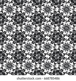 Seamless creative hand-drawn pattern of stylized flowers in black and white colors. Vector illustration.