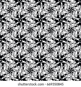 Seamless creative hand-drawn pattern of stylized flowers in black and white colors. Vector illustration.