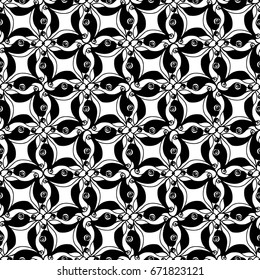 Seamless creative hand-drawn pattern of stylized flowers in black and white colors. Vector illustration.