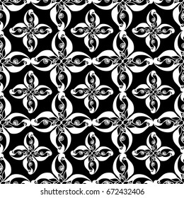 Seamless creative hand-drawn pattern of stylized flowers in black and white colors. Vector illustration.