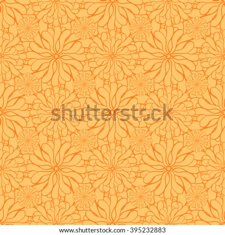 Seamless creative hand-drawn pattern of stylized flowers in yellow and orange colors. Vector illustration.