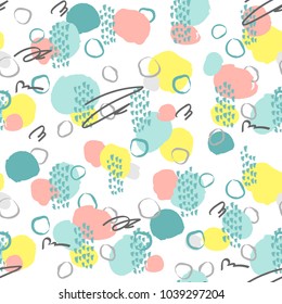 Seamless creative pattern. Artistic repeating background with abstract hand drawn shapes. Design for textile, wallpapper, poster, card, invitation, scrapbooking, header, cover,  brochure, flyer.