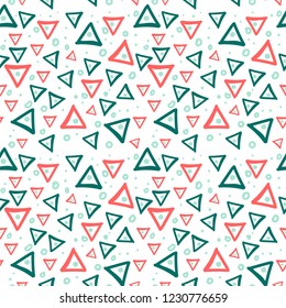 Seamless creative pattern with colorful rounds and triangles. Abstract vector background
