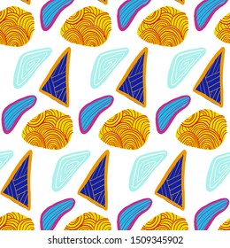 Seamless creative pattern illustration. 	
Abstract creative background. Colorful shapes and textures. Freehand contemporary composition.