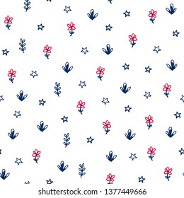 Seamless creative pattern. Vector background with different floral elements. Design for prints, shirts and posters.