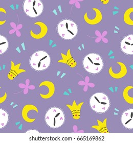 Seamless creative pattern. Vector background with different elements. Design for prints, shirts and posters.