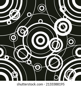 Seamless Creative Pattern: White Circle art pattern backdrop on black background