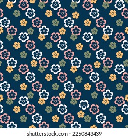 Seamless creative Simple flower pattern vector design.simple cross light flowers with dark blue background geometrical pattern.textiles,tiles,mosaic,creative Textile cross pattern design.