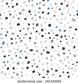 Seamless creative spots background in blue colors. Hand drawn spots. Vector.