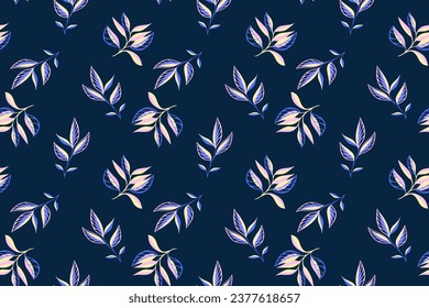 Seamless creative tiny abstract branches leaves pattern. Vector hand drawn. Template for textile, fashion, print, surface design, paper, cover, fabric, interior decor, wallpaper