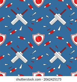 Seamless Cricket Theme Pattern Background In Colorful.