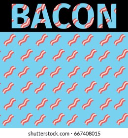 Seamless crispy bacon pattern. Vector template for the menu background, cover. Meat pattern on light blue background illustration
