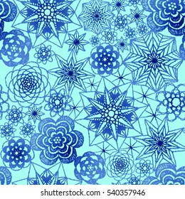 Seamless crochet flowers pattern. Crochet blanket of floral elements, handmade, multicolored knitted snowflakes, cozy blanket.