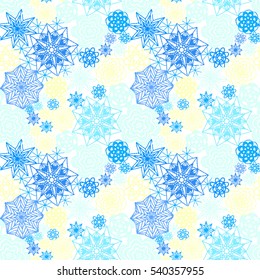Seamless crochet flowers pattern. Crochet blanket of floral elements, handmade, multicolored knitted snowflakes, cozy blanket.