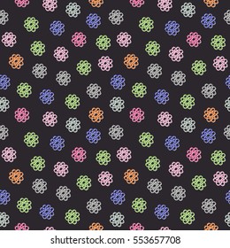 Seamless crochet flowers pattern. Blanket of floral elements, handmade, knitted snowflakes, lovely braided lace spring flowers