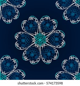 Seamless crochet flowers pattern. Crochet blanket of floral elements, handmade, multicolored knitted snowflakes, cozy blanket.