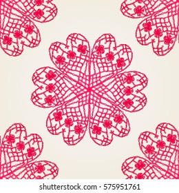 Seamless crochet flowers pattern. Crochet blanket of floral elements, handmade, multicolored knitted cloth, cozy blanket