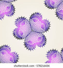 Seamless crochet flowers pattern. Crochet blanket of floral elements, handmade, multicolored knitted cloth, cozy blanket