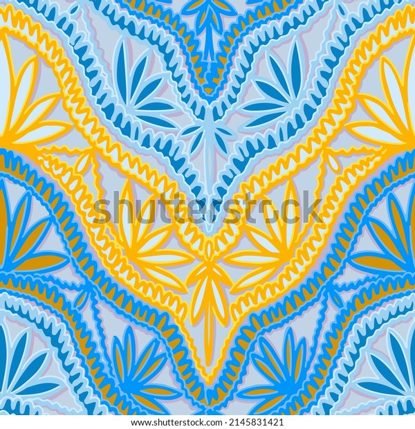 Seamless crochet\
pattern. Decorative floral mosaic lace texture. Symmetrical retro\
geometric knit ornament in folk style. Colorful macrame background.\
Boho fashion design.
