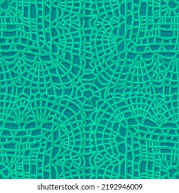 Seamless crochet pattern. Lace texture. Symmetrical geometric knit ornament in trendy folk style. Macrame background. Boho fashion design.