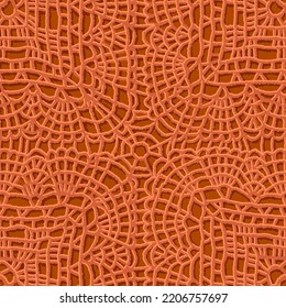 Seamless crochet pattern. Lace texture. Symmetrical geometric knit ornament in trendy folk style. Macrame background. Boho fashion design.