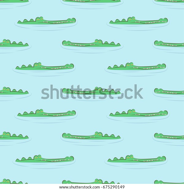 Seamless crocodile pattern. Alligators in\
water ornament. Vector\
background.