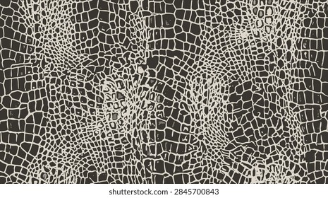 seamless crocodile skin texture pattern featuring organic reptilian scales in black and white colors for fashion apparel and textile design backgrounds