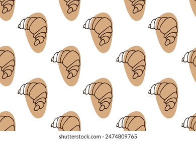Seamless Croissant pattern. Doodle sketch on white background. Sweet baked dessert pastries. Repeated Hand Drawn Food Vector background for wallpaper, wrapping, packing, textile, scrapbooking